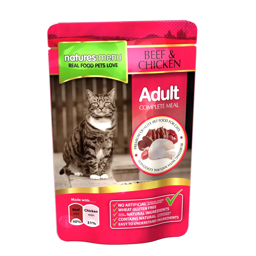Natures Menu Beef & Chicken Pouches Wet Cat Food, 100 g