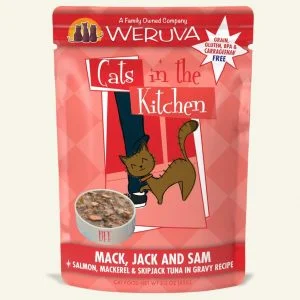 Weruva Cats in the Kitchen Mack, Jack & Sam, Salmon, Mackerel & Skipjack Tuna in Gravy Wet Cat Food, 85 g