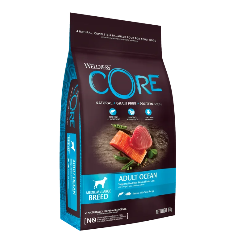 ولنس كور أوشن للسلالات المتوسطة/الكبيرة مع وصفة السلمون والتونة طعام كلاب جاف