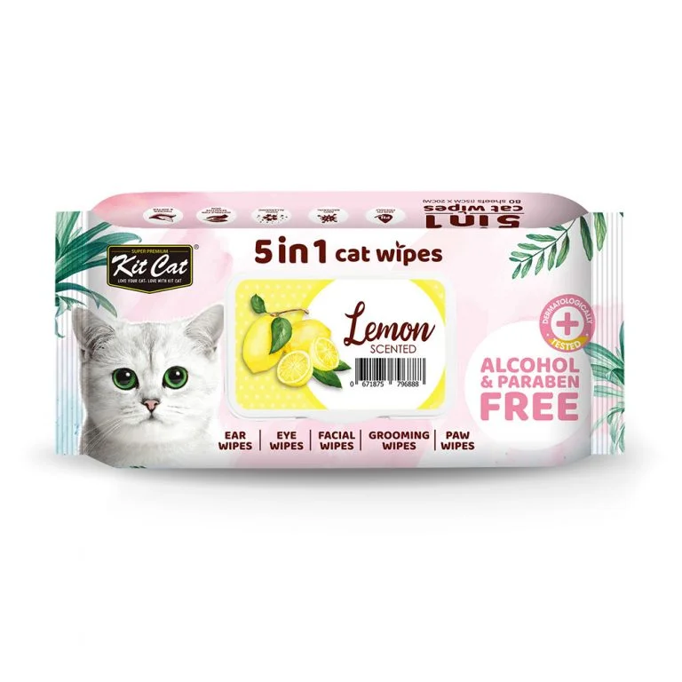 KitCat 5 in 1 Lemon Dog & Cat Wipes, 80 Sheets