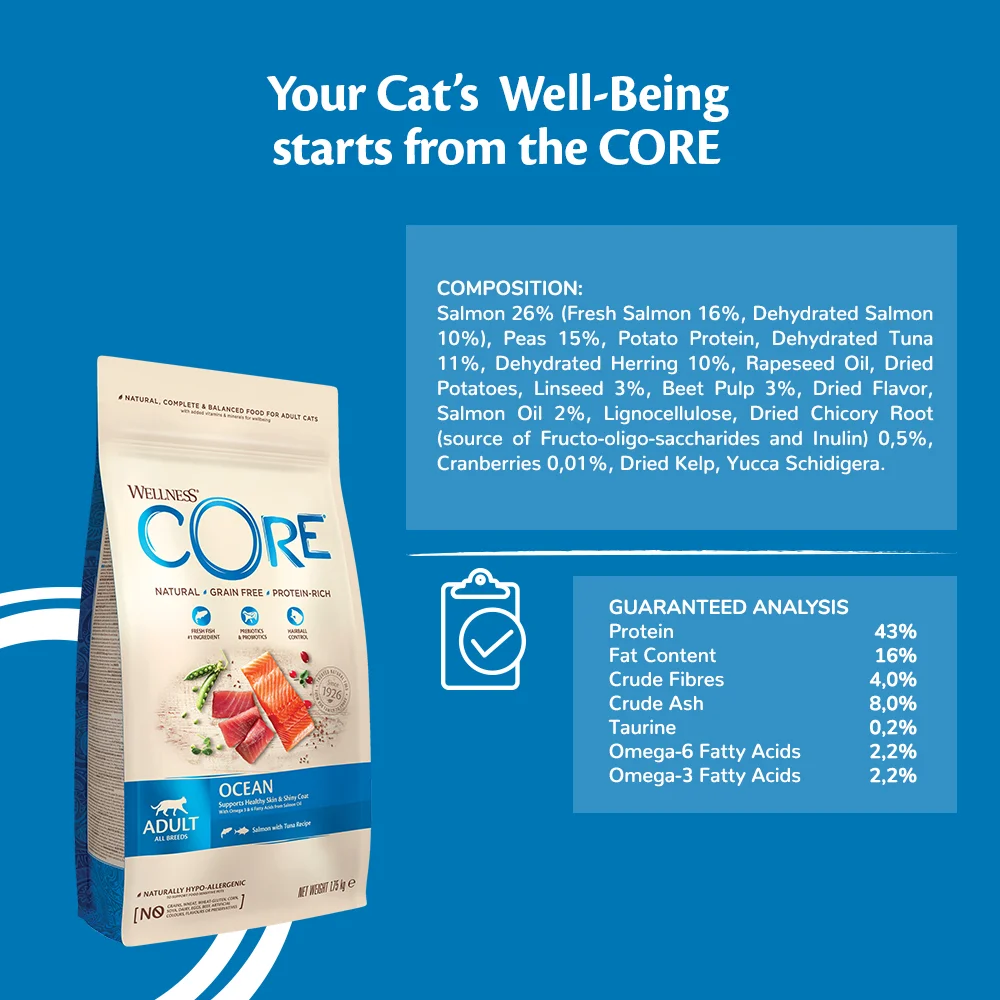 Wellness CORE Adult Ocean, Salmon with Tuna Dry Cat Food, 1.75 kg - Image 5