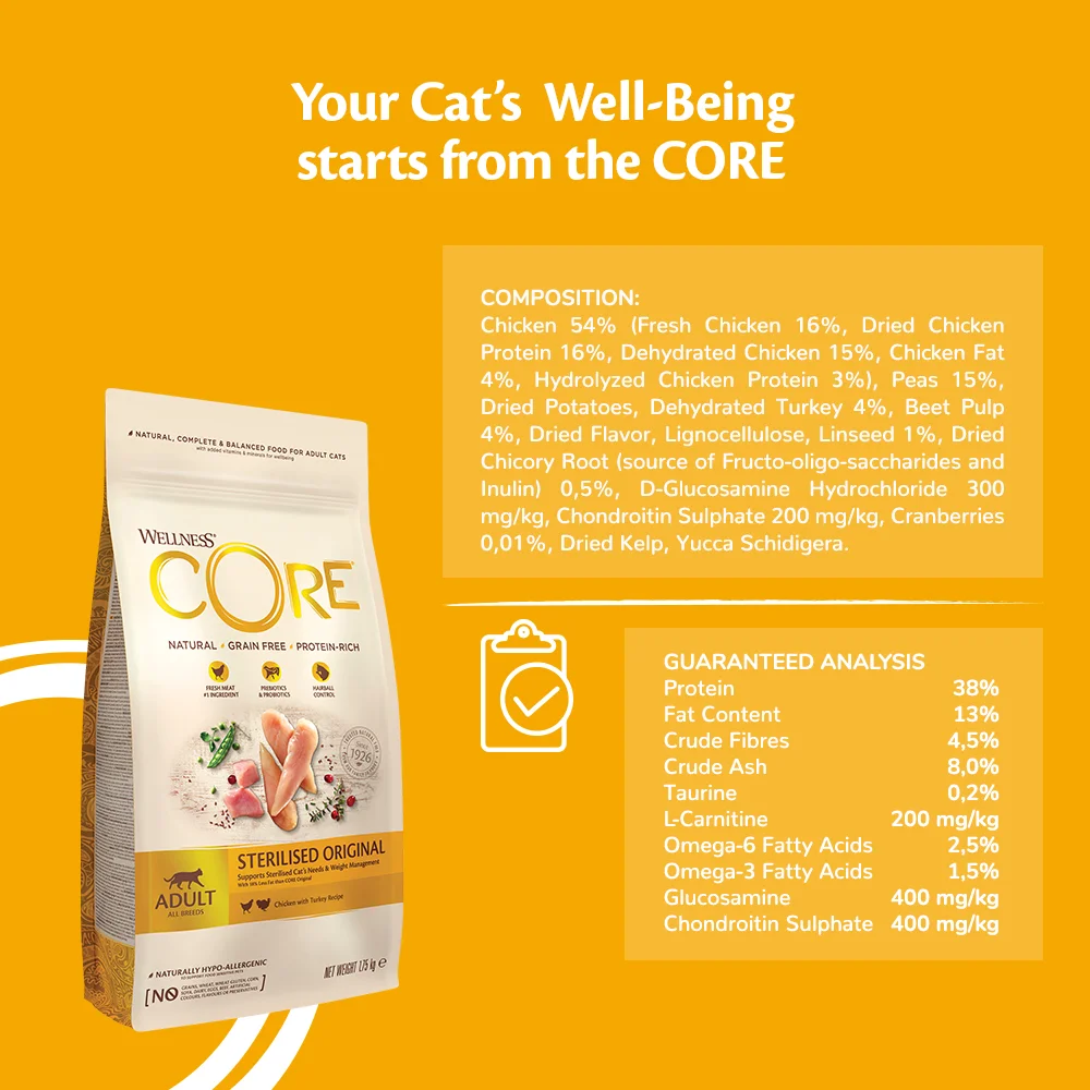 Wellness CORE Sterilised Original Chicken with Turkey Dry Cat Food, 1.75 KG - Image 5