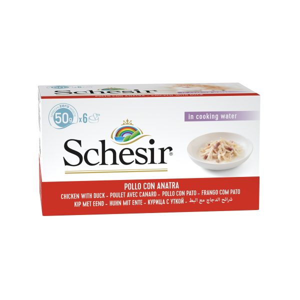 Schesir Multipack Chicken with Duck in Cooking Water Wet Cat Food, 50g (Pack of 6)