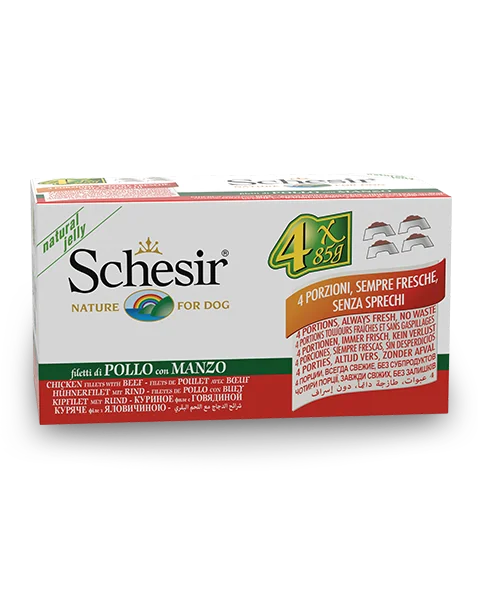 Schesir Multipack Chicken with Beef Wet Dog Food, Pack of 4 x 85g