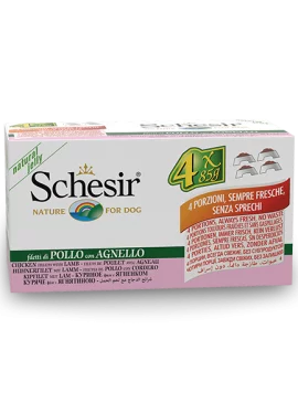 Schesir Multipack Chicken with Lamb Wet Dog Food, Pack of 4 x 85g