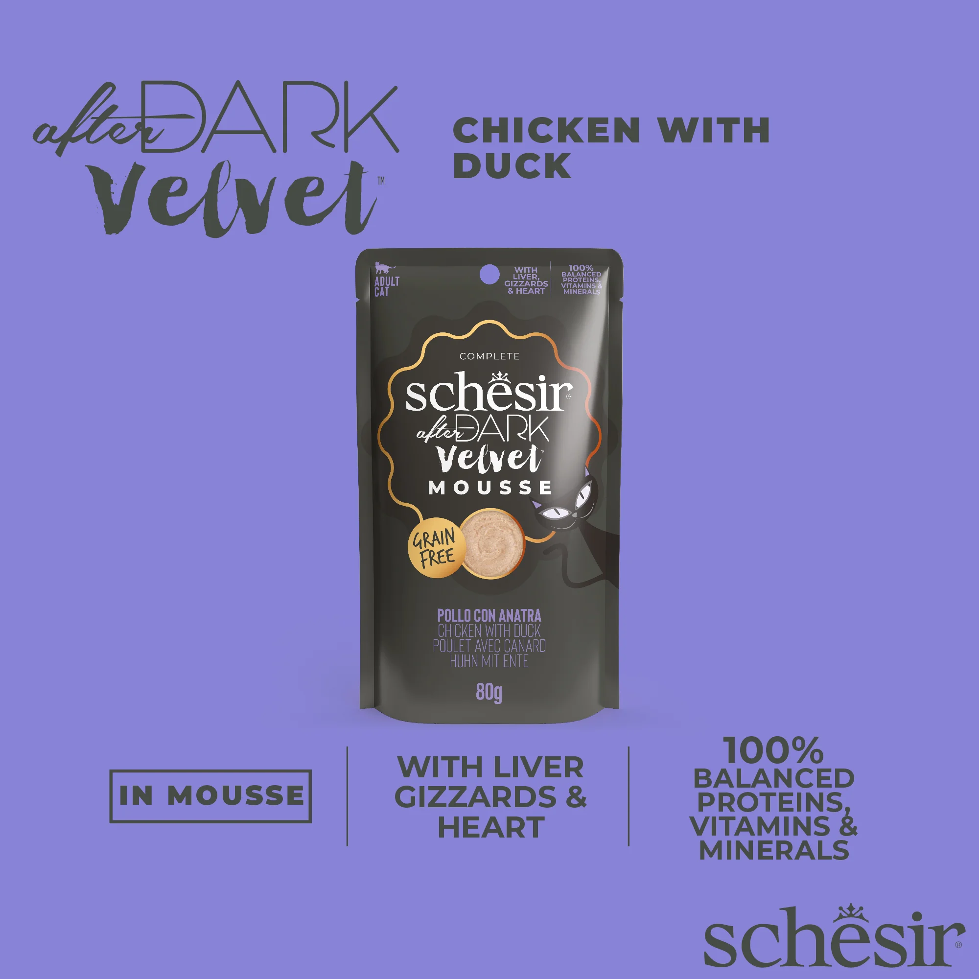Schesir After Dark Velvet Mousse Chicken & Duck Wet Cat Food, 80g - Image 4