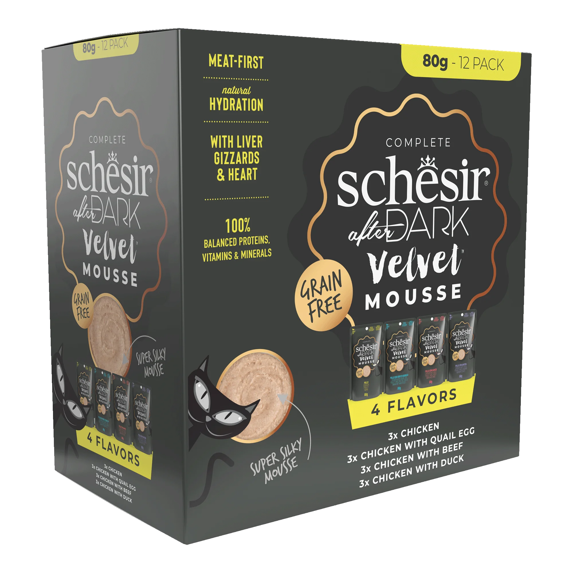 Schesir After Dark Velvet Mousse Variety Pack Wet Cat Food, Pack of 12 x 80g
