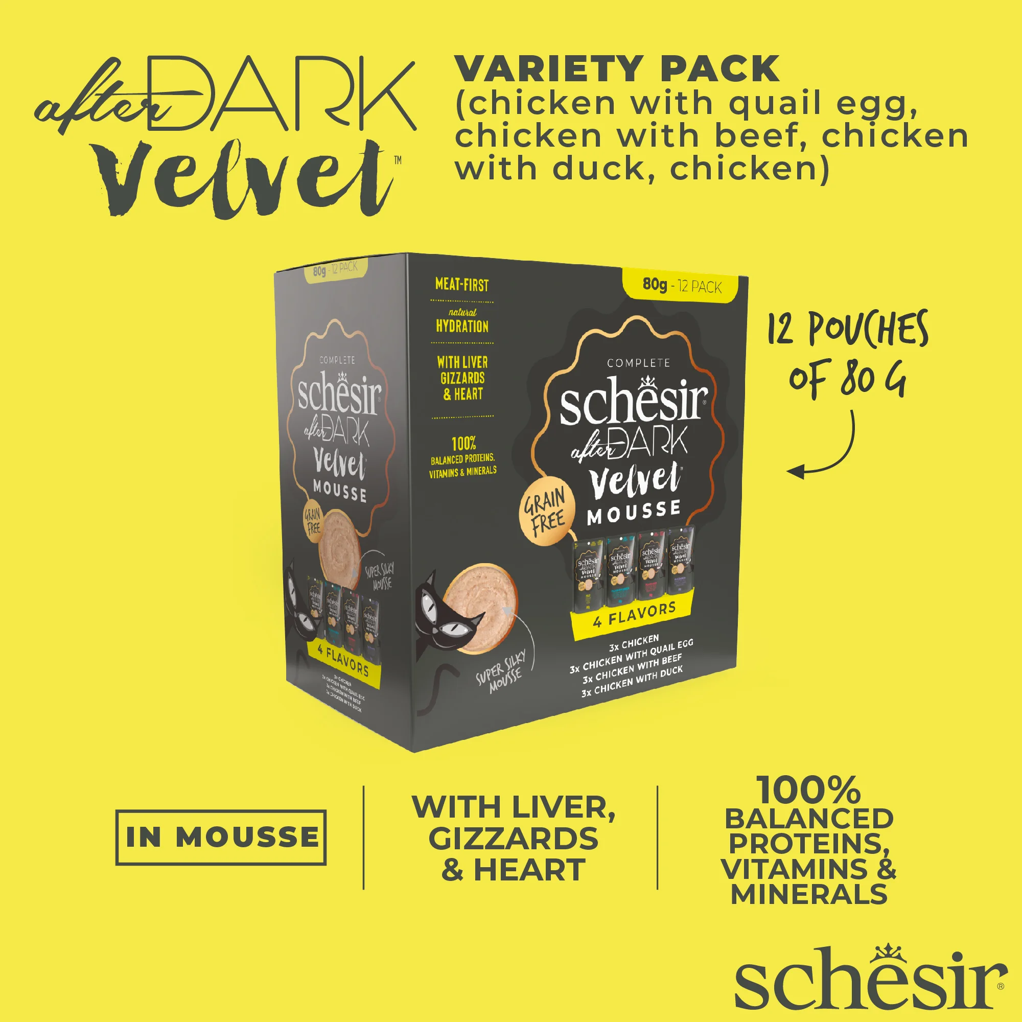 Schesir After Dark Velvet Mousse Variety Pack Wet Cat Food, Pack of 12 x 80g - Image 4