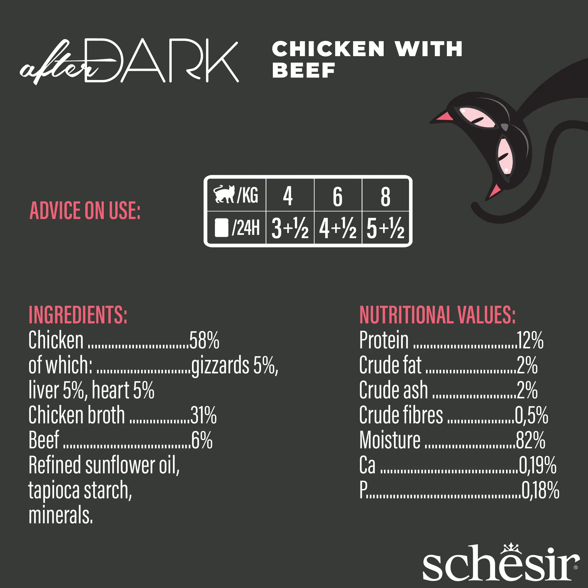 Schesir After Dark Chicken with Beef in Broth Wet Cat Food, 80g - Image 3