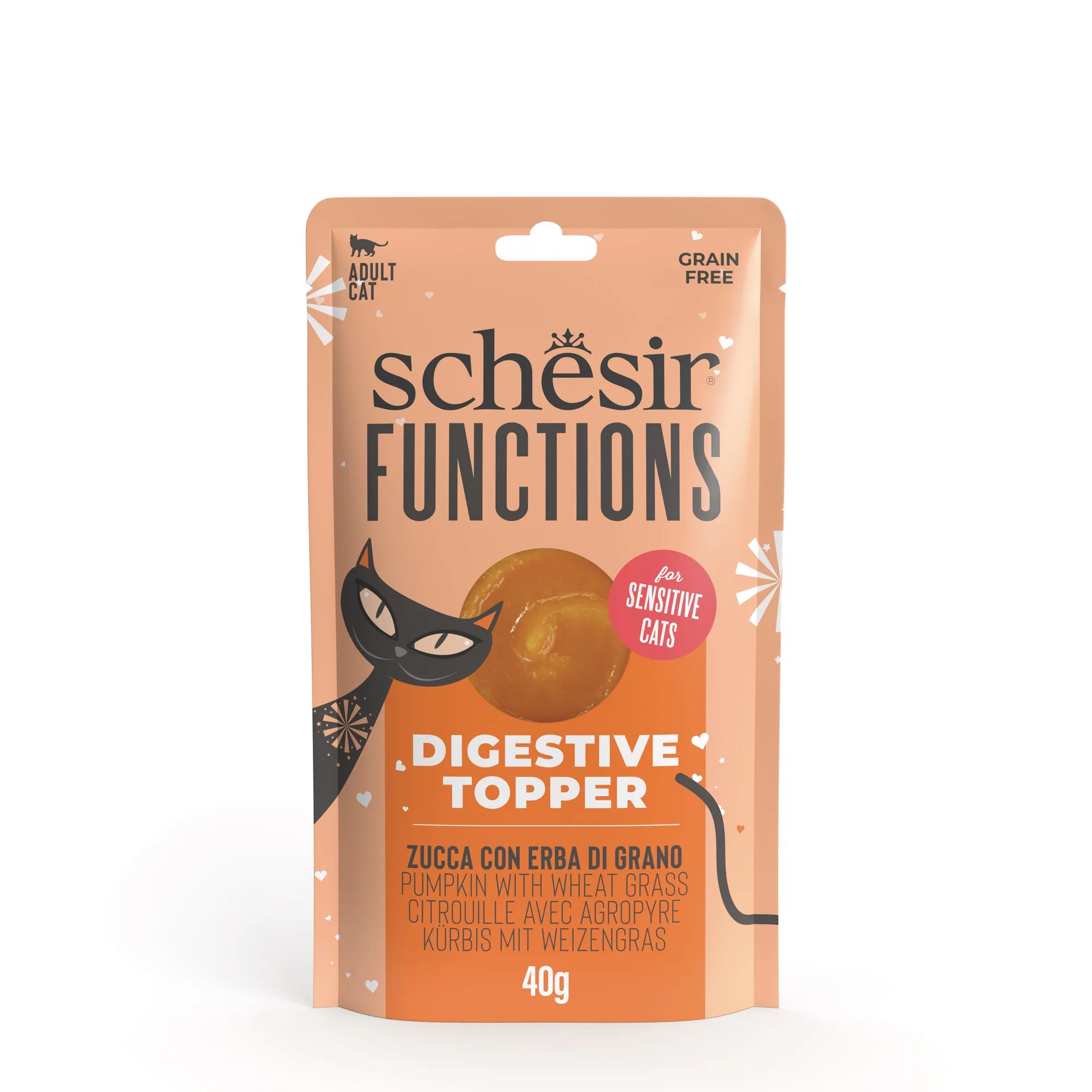 Schesir Functions Pumpkin with Wheat Grass Digestive Food Topper, 40g