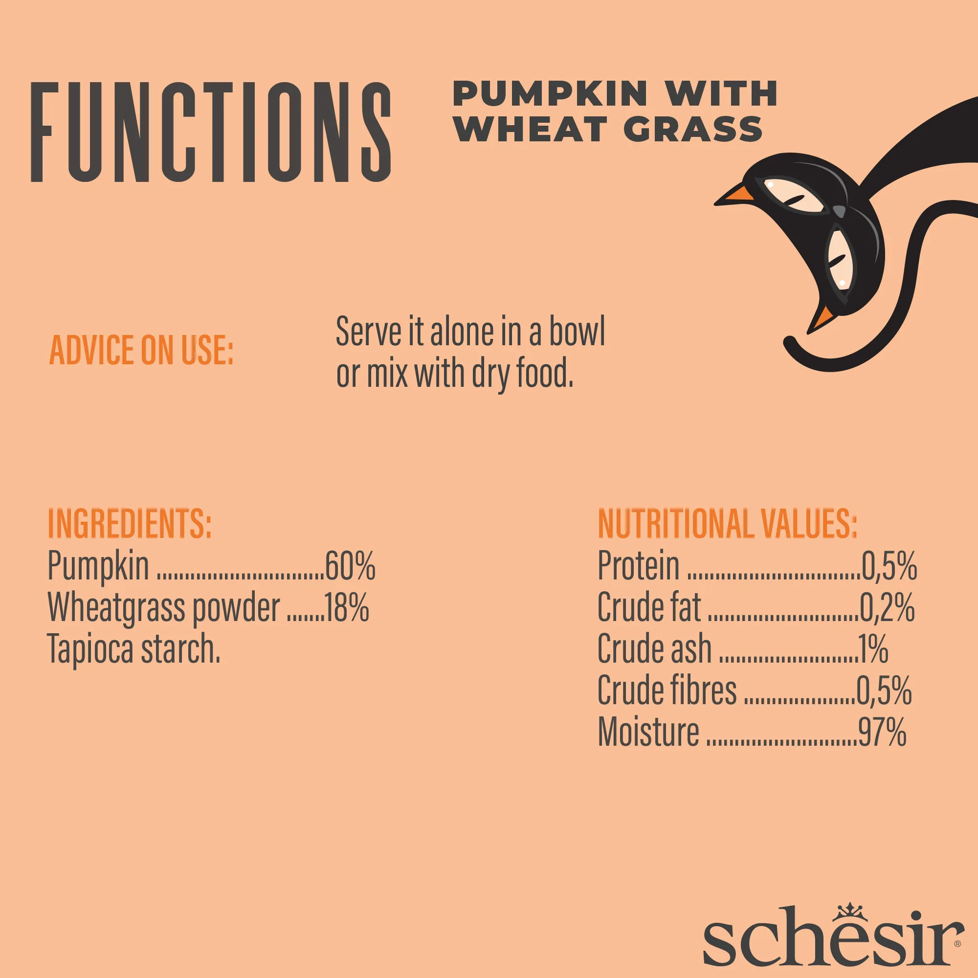 Schesir Functions Pumpkin with Wheat Grass Digestive Food Topper, 40g - Image 3