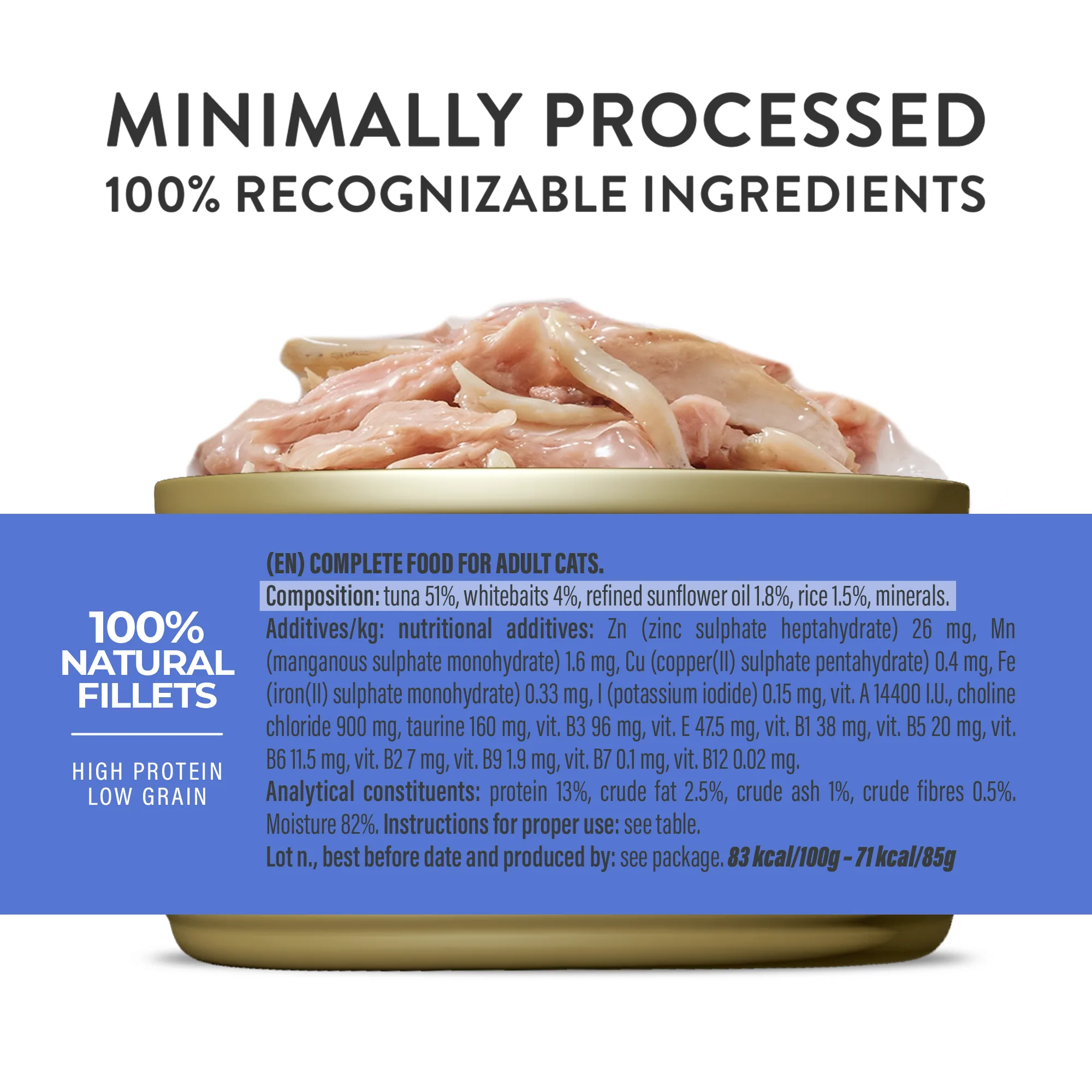 ⁦شيزير تغذية كاملة تونة مع سمك صغير في ماء الطهي طعام قطط رطب، 85 جم⁩ - الصورة ⁦4⁩