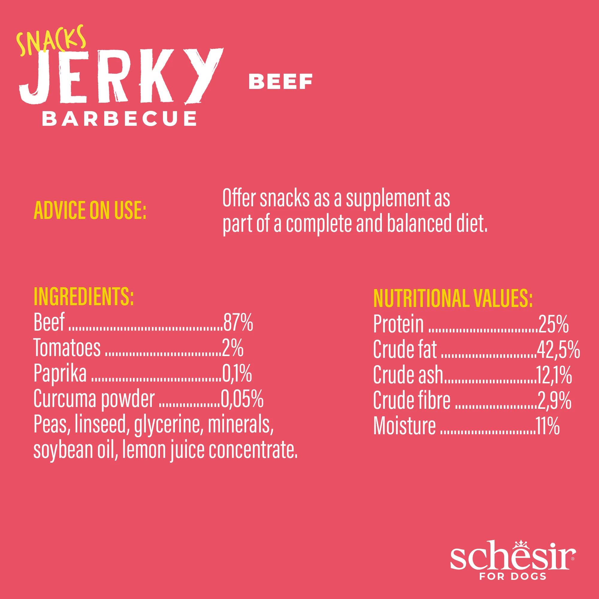 Schesir Snacks, Beef Jerky Barbecue Dog Treats, 145g - Image 3