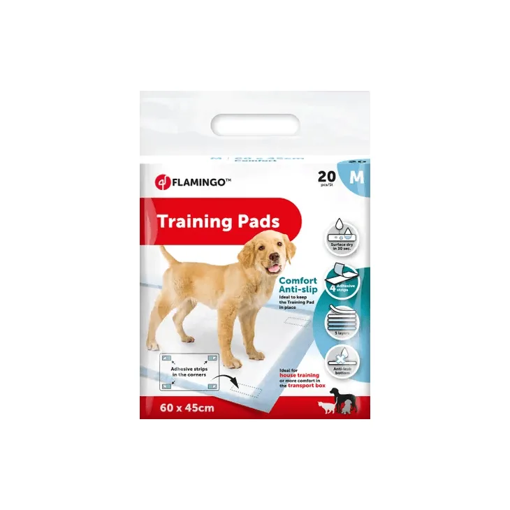 Flamingo Comfort Training Pads with Anti-Slip Adhesive Strips, Medium (60 x 45cm) 20Pcs