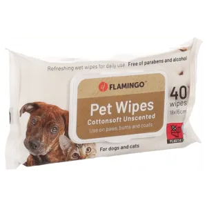 Flamingo Unscented Pet Wipes, 40 Wipes