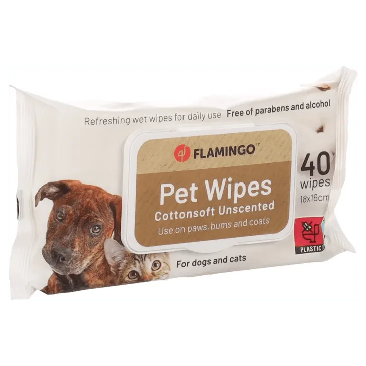Flamingo Unscented Pet Wipes, 40 Wipes