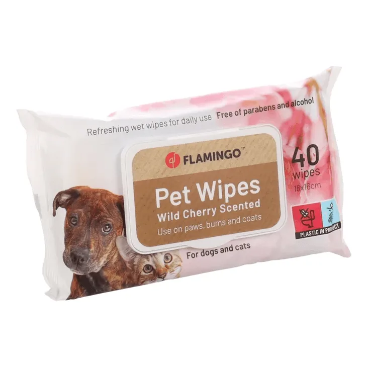 Flamingo Cherry Scented Pet Wipes, 40 Wipes