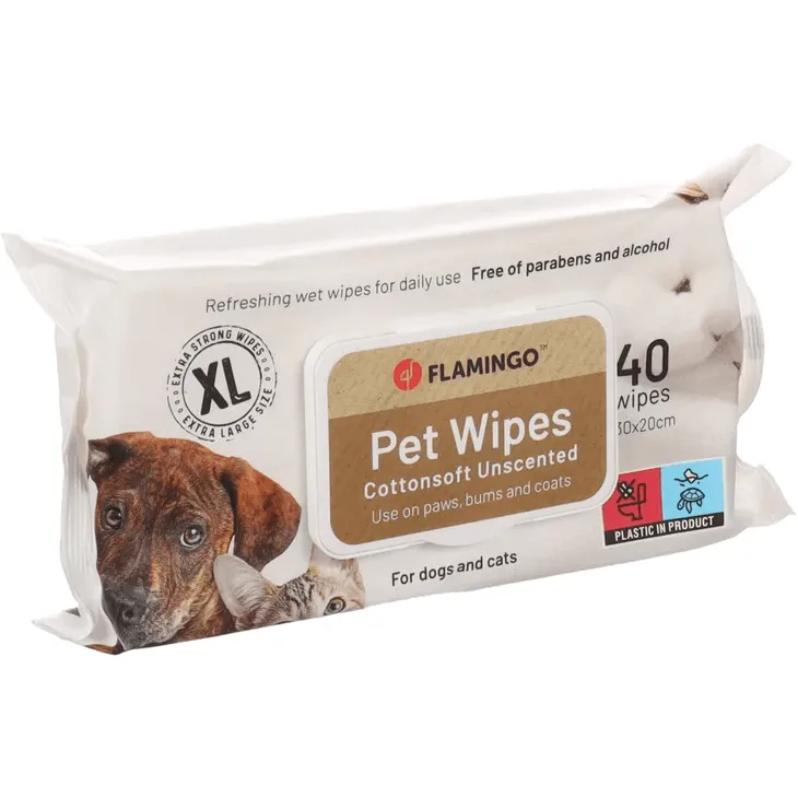 Flamingo Unscented Pet Wipes, XL 40 Wipes