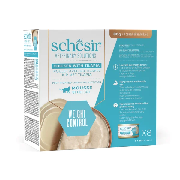 Schesir Veterinary Solutions Weight Control Chicken with Tilapia Mousse Wet Cat Food, 80g - Image 2