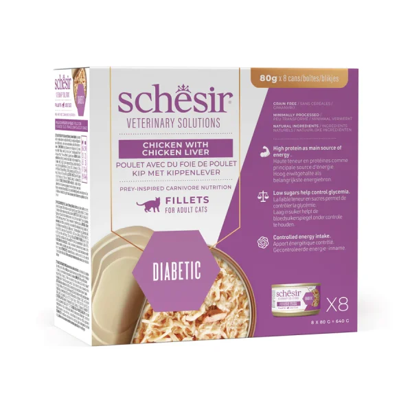Schesir Veterinary Solutions Diabetic Chicken with Chicken Liver Fillets Wet Cat Food, 80g - Image 2