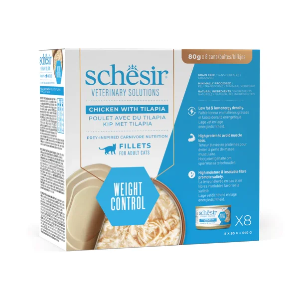 Schesir Veterinary Solutions Weight Control Chicken with Tilapia Fillets Wet Cat Food, 80g - Image 2
