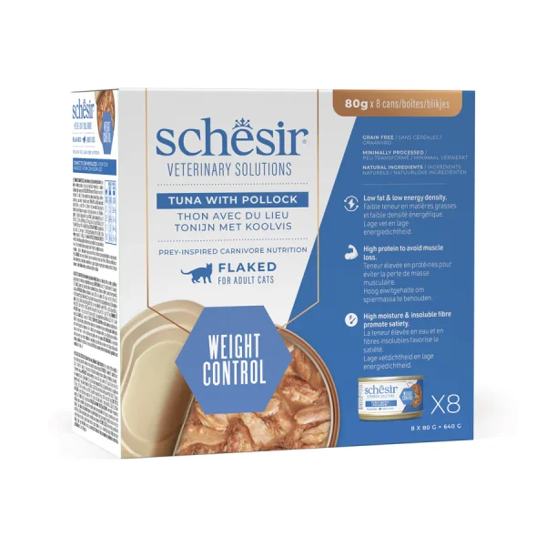 Schesir Veterinary Solutions Weight Control Flacked Tuna with Pollock Wet Cat Food, 80g - Image 2