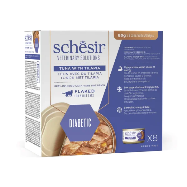 Schesir Veterinary Solutions Diabetic Flaked Tuna with Tilapia Wet Cat Food, 80g - Image 2