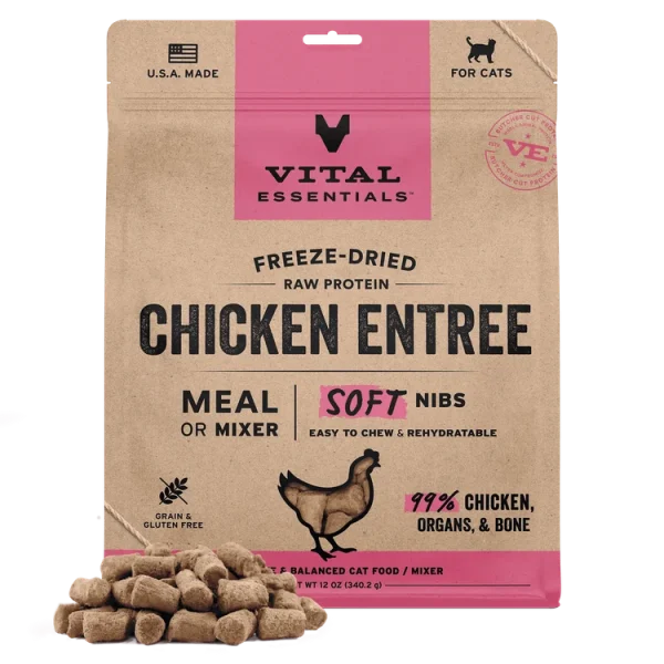 Vital Essentials Freeze-Dried RAW Chicken Entree Soft Nibs Cat Food, 12oz