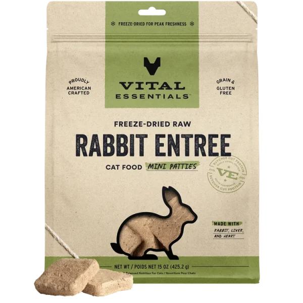 Vital Essentials Freeze-Dried RAW Rabbit Entree Mini Patties Dry Cat Food, 8oz