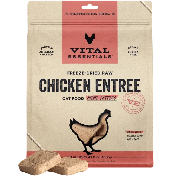 Vital Essentials Freeze-Dried RAW Chicken Entree Mini Patties Cat Food, 8oz