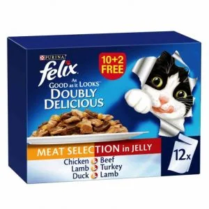 Felix Doubly Delicious Meat Selection in Jelly Wet Cat Food, 85g (Pack of 12)