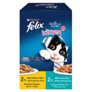 Felix As Good as it Looks Chicken and Tuna in Jelly Wet kitten Food, 85g (Pack of 4)