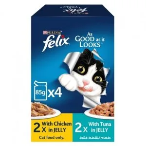 Felix As Good as it Looks Chicken and Tuna in Jelly Wet Cat Food, 85g (Pack of 4)