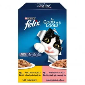 Felix As Good as it Looks Chicken and Salmon in Jelly Wet Cat Food, 85g (Pack of 4)