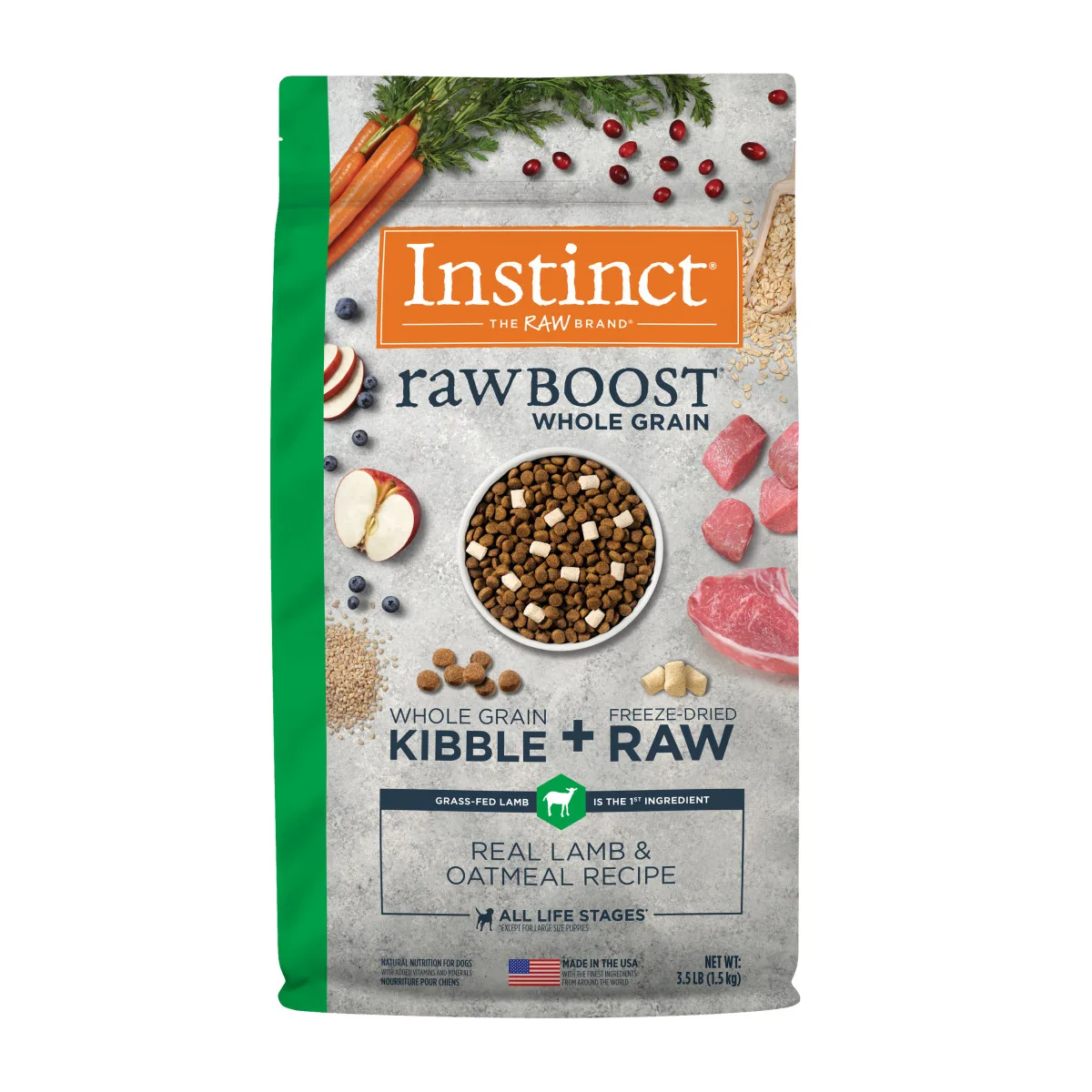 Instinct Raw Boost Whole-Grain Real Lamb & Oatmeal Dry Dog Food, 1.5kg