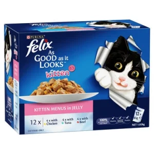 Felix Kitten As Good as it Looks قوائم الهررة الصغيرة في الجيلي طعام رطب للهررة الصغيرة، 85 جرام (عبوة من 12)