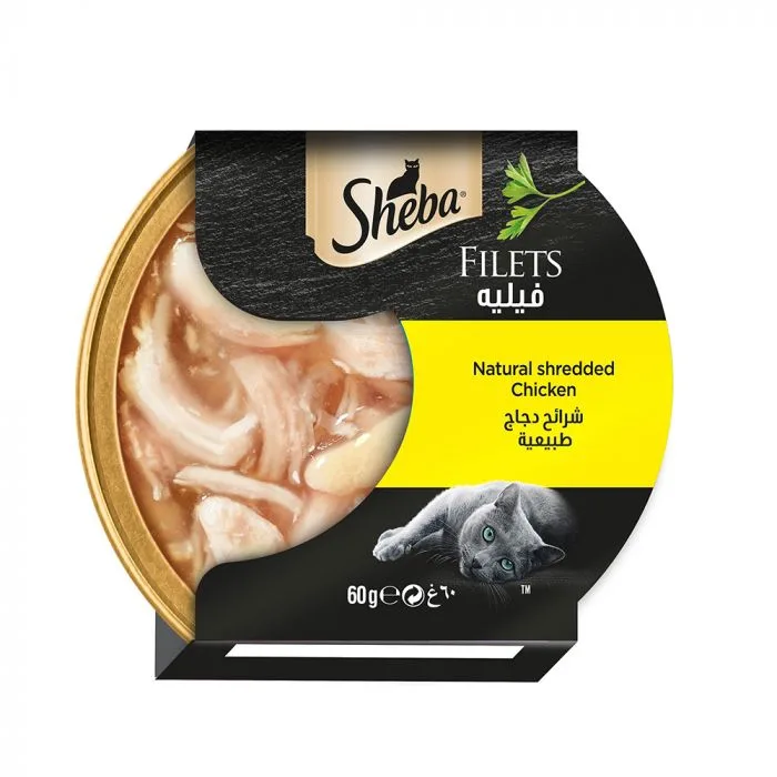 Sheba Filets Natural Shredded Chicken Wet Cat Food, 60g