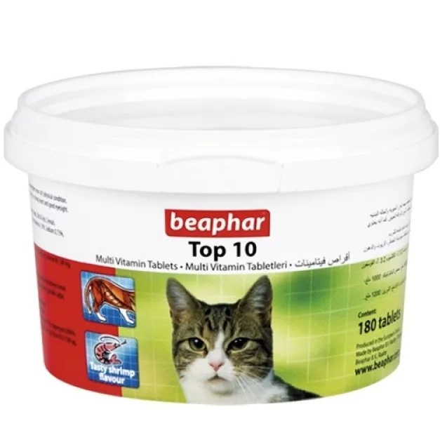 Beaphar Top 10 Multi-Vitamins for Cats, 180 Tabs