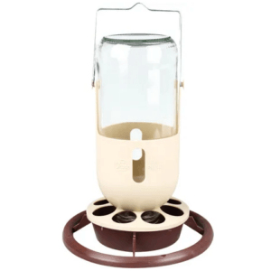 Flamingo Automatic Water and Food Dispenser with Step for Birds, Beige with Burgundy, 1L
