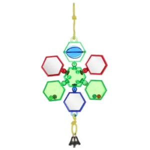 Flamingo Delta Mirror Bird Toy, Reb, Blue Mirrors