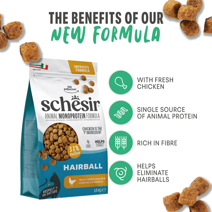 Schesir Monoprotein Hairball with Fresh Chicken Dry Cat Food - Image 2