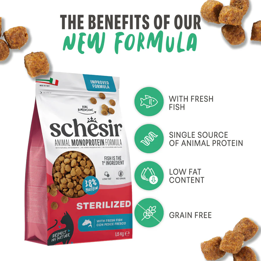 Schesir Monoprotein Sterilized with Fresh Fish Dry Cat Food - Image 2