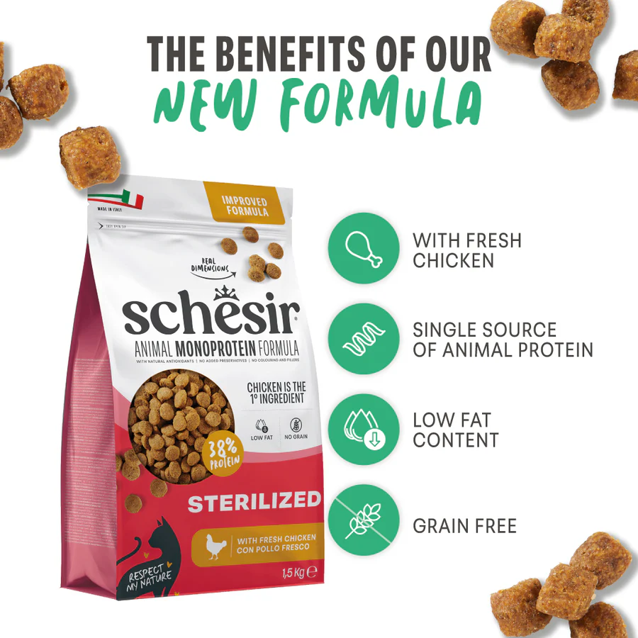 Schesir Monoprotein Sterilized with Fresh Chicken Dry Cat Food - Image 2