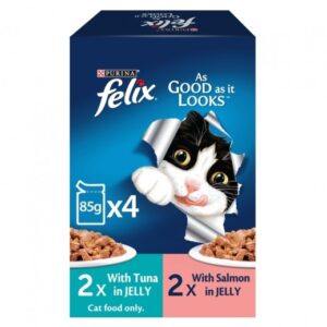 Felix As Good as it Looks Salmon and Tuna in Jelly Wet Cat Food, 85g (Pack of 4)