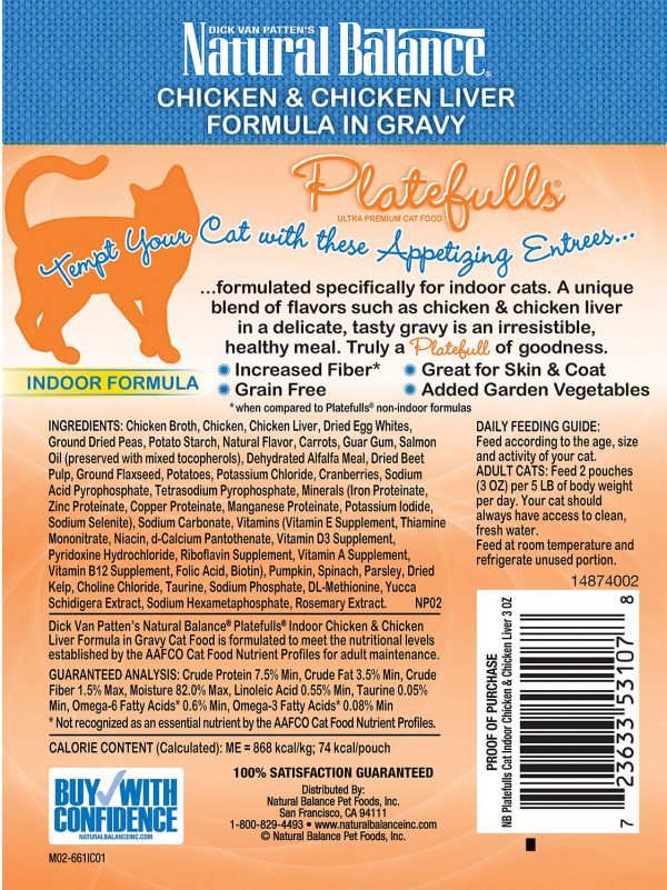 Natural Balance Platefulls Indoor Formula Chicken & Chicken Liver in Gravy Wet Cat Food, 85 g - Image 2