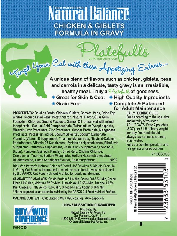 Natural Balance Platefuls Chicken & Giblets Formula in Gravy Pouches Wet Cat Food, 85 g - Image 2