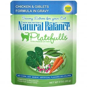 Natural Balance Platefuls Chicken & Giblets Formula in Gravy Pouches Wet Cat Food, 85 g