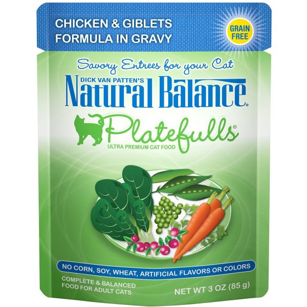 Natural Balance Platefuls Chicken & Giblets Formula in Gravy Pouches Wet Cat Food, 85 g