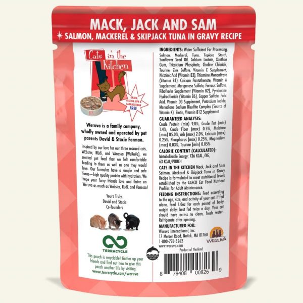 Weruva Cats in the Kitchen Mack, Jack & Sam, Salmon, Mackerel & Skipjack Tuna in Gravy Wet Cat Food, 85 g - Image 2