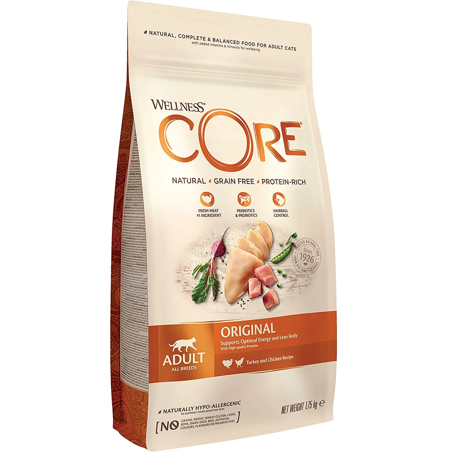 Wellness CORE Grain Free Original Turkey and Chicken Recipe Dry Cat Food, 1.75 kg